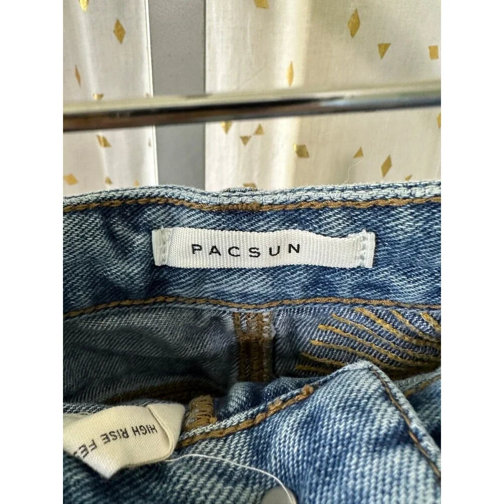 PacSun 100% Cotton High Rise Festival Distressed Raw Hem Denim Shorts 25